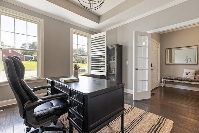 7156 Triple Crown Ln, Fairview, TN 37062 - office area featuring dark wood-type flooring, crown molding, and french doors