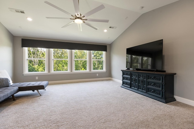 7156 Triple Crown Ln, Fairview, TN 37062 - living area with carpet floors, ceiling fan, vaulted ceiling, and recessed lighting