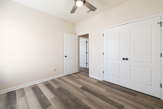 2414 Keegan Dr, Murfreesboro, TN 37130 - unfurnished bedroom featuring wood finished floors, a ceiling fan, and a closet
