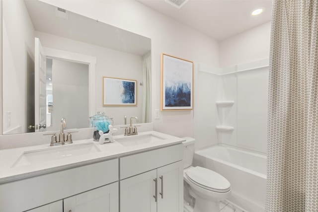 1243 Tucker Dr, Lebanon, TN 37087 - full bath with double vanity, shower / tub combo with curtain, and recessed lighting