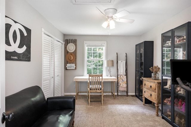 5519 Noble King Rd, Franklin, TN 37064 - office area with carpet flooring, a ceiling fan, and attic access