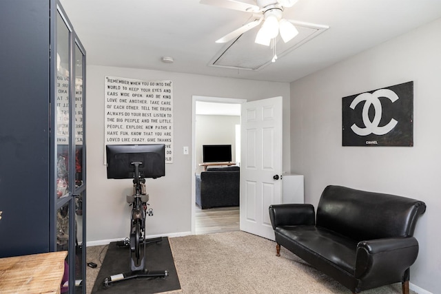 5519 Noble King Rd, Franklin, TN 37064 - workout room with attic access, carpet floors, and a ceiling fan