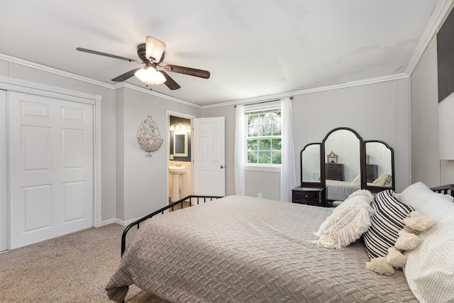 5519 Noble King Rd, Franklin, TN 37064 - bedroom with carpet flooring, ceiling fan, ornamental molding, and ensuite bath