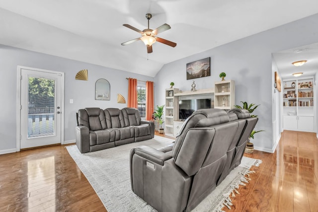 1338 Loren Cir, Clarksville, TN 37042 - living area with a ceiling fan, plenty of natural light, wood finished floors, and vaulted ceiling