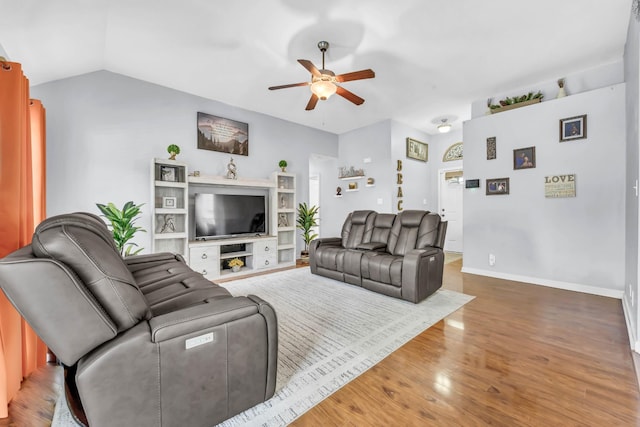 1338 Loren Cir, Clarksville, TN 37042 - living room with a ceiling fan, wood finished floors, and vaulted ceiling
