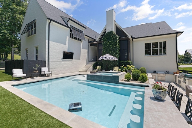 7318 Harlow Dr, College Grove, TN 37046 - view of pool featuring area for grilling and a pool with connected hot tub