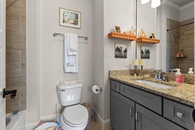 7318 Harlow Dr, College Grove, TN 37046 - bathroom with vanity, ornamental molding, and shower / tub combination