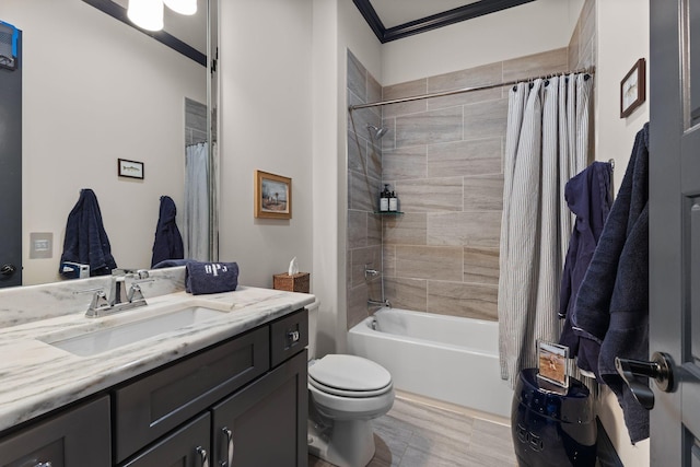 7318 Harlow Dr, College Grove, TN 37046 - full bath featuring vanity, shower / tub combo, and ornamental molding