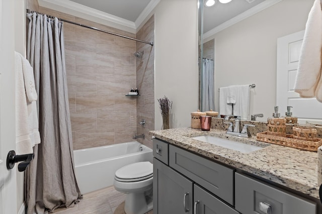 7318 Harlow Dr, College Grove, TN 37046 - bathroom with crown molding, vanity, and shower / bathtub combination with curtain