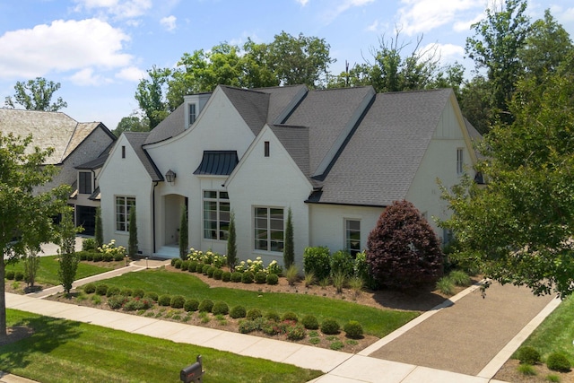 7318 Harlow Dr, College Grove, TN 37046 - view of front of home with a front yard, a standing seam roof, and brick siding