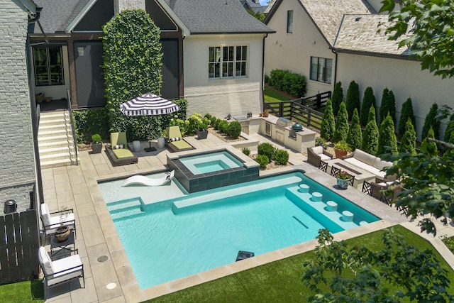 7318 Harlow Dr, College Grove, TN 37046 - swimming pool featuring an in-ground hot tub and a patio area