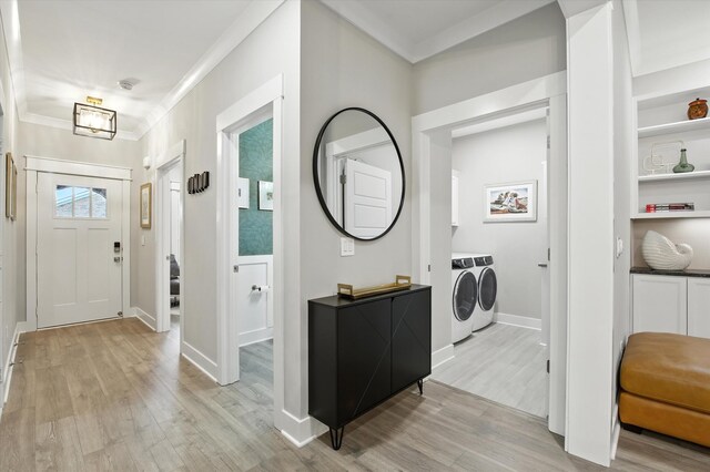 2135 Halfmoon Way, Murfreesboro, TN 37130 - foyer entrance featuring separate washer and dryer, crown molding, and light wood-style floors