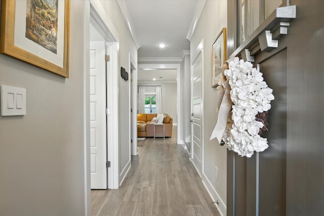 2135 Halfmoon Way, Murfreesboro, TN 37130 - hall with crown molding, light wood-style flooring, and recessed lighting