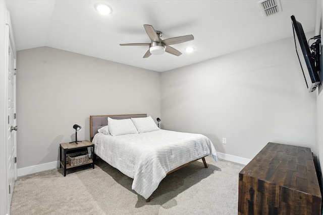 2135 Halfmoon Way, Murfreesboro, TN 37130 - bedroom featuring light colored carpet, lofted ceiling, a ceiling fan, and recessed lighting