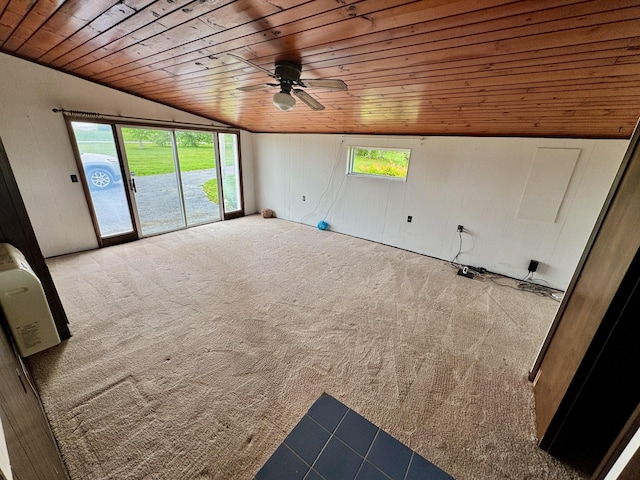1039 Old Martha Washngton Rd, Clarkrange, TN 38553 - spare room featuring wooden ceiling, vaulted ceiling, carpet floors, healthy amount of natural light, and wood walls