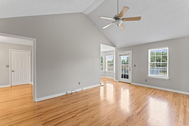 232 Elmwood Dr, Murfreesboro, TN 37128 - unfurnished living room with light wood-type flooring, high vaulted ceiling, a ceiling fan, and a textured ceiling