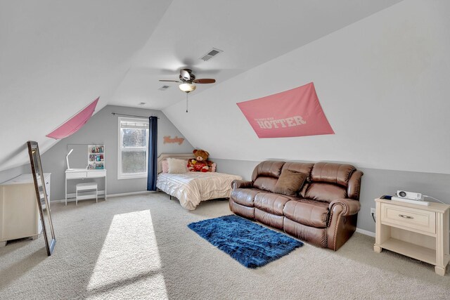 268 Crest Dr, Lynchburg, TN 37352 - bedroom with carpet floors, lofted ceiling, and a ceiling fan