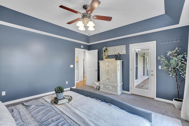 268 Crest Dr, Lynchburg, TN 37352 - bedroom with carpet, ceiling fan, and access to outside