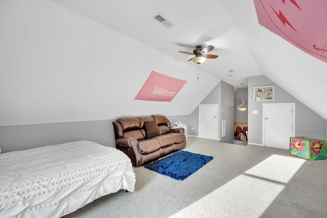 268 Crest Dr, Lynchburg, TN 37352 - carpeted bedroom featuring lofted ceiling and ceiling fan
