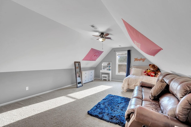 268 Crest Dr, Lynchburg, TN 37352 - bedroom featuring light colored carpet, lofted ceiling, and a ceiling fan