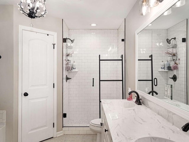 310 Diane Loop, White Bluff, TN 37187 - full bath with vanity, a shower stall, tile patterned floors, and recessed lighting