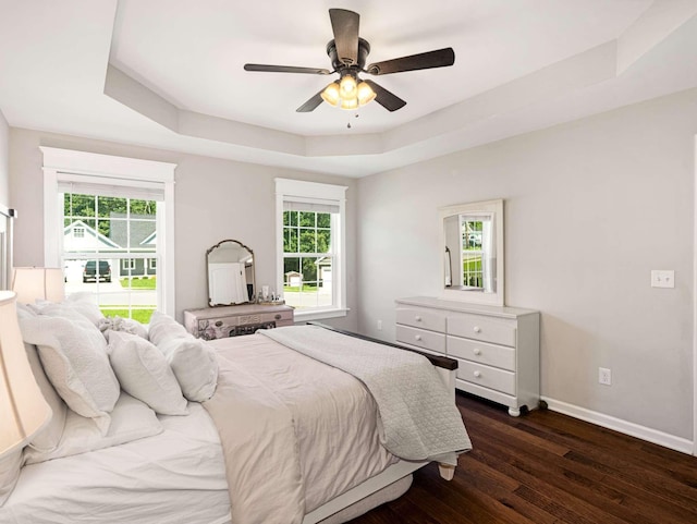 310 Diane Loop, White Bluff, TN 37187 - bedroom with a raised ceiling, dark wood finished floors, multiple windows, and ceiling fan