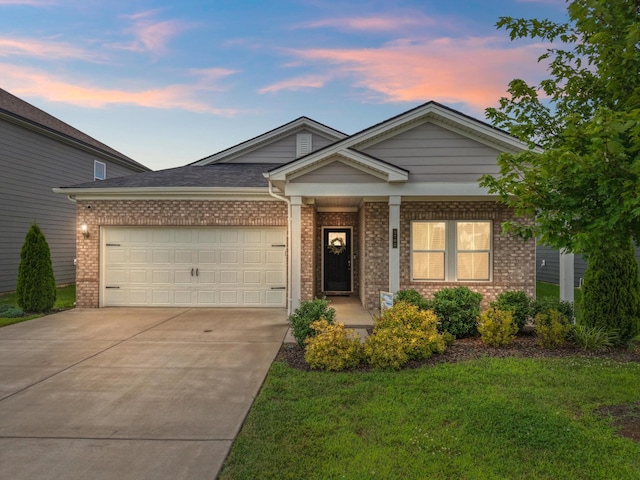 3702 Mathewson Way, Murfreesboro, TN 37128 - ranch-style house with driveway, brick siding, a garage, and a lawn