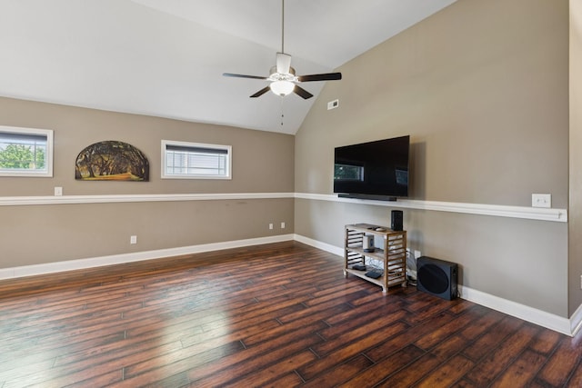 510 Sourwood Dr, Clarksville, TN 37042 - unfurnished living room with wood finished floors, lofted ceiling, and a ceiling fan
