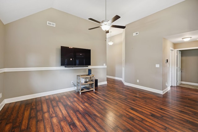 510 Sourwood Dr, Clarksville, TN 37042 - unfurnished living room featuring a ceiling fan, wood finished floors, and high vaulted ceiling