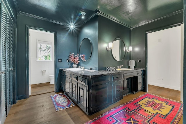 301 Brandywine Dr, Old Hickory, TN 37138 - bathroom with ornamental molding, double vanity, and wood finished floors