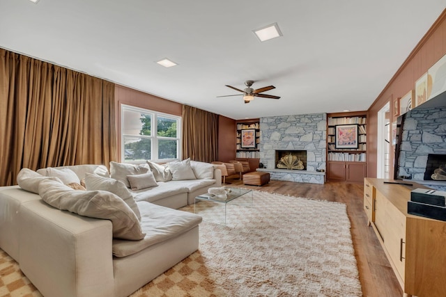 301 Brandywine Dr, Old Hickory, TN 37138 - living area with a fireplace, a ceiling fan, and light wood-style flooring