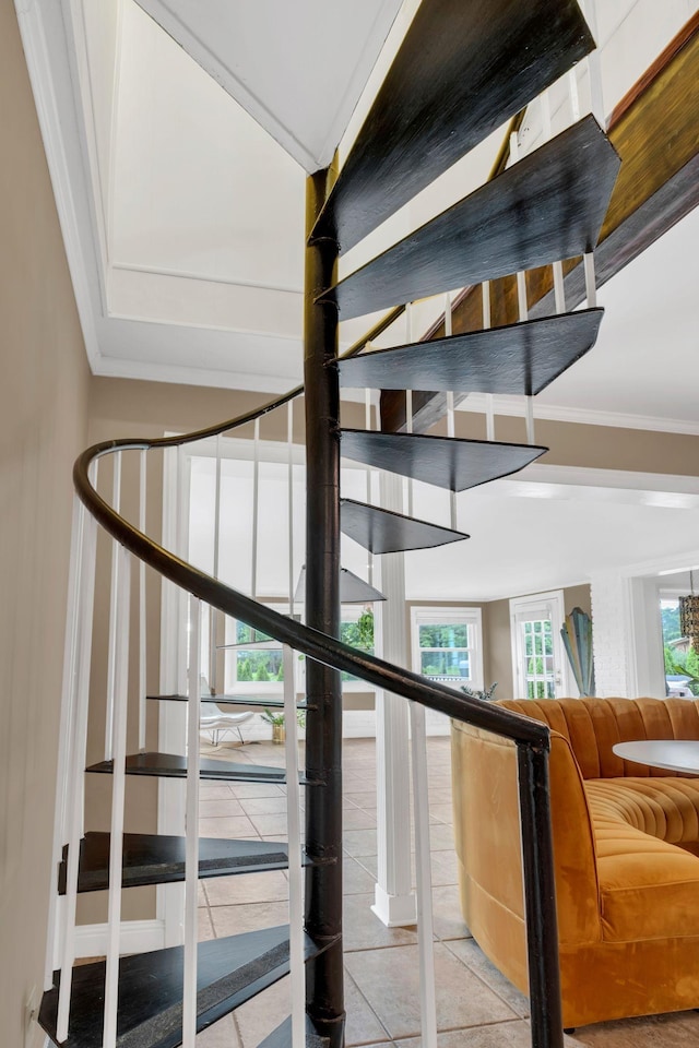 301 Brandywine Dr, Old Hickory, TN 37138 - staircase with crown molding, plenty of natural light, and tile patterned floors