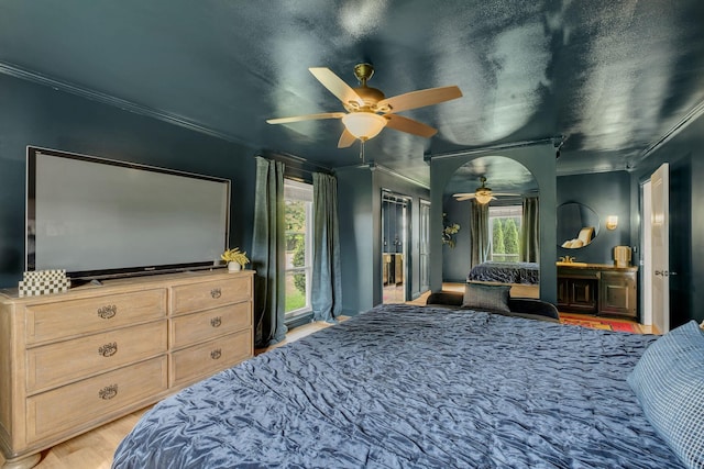 301 Brandywine Dr, Old Hickory, TN 37138 - bedroom featuring ornamental molding, wood finished floors, and a ceiling fan