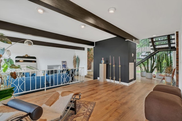 301 Brandywine Dr, Old Hickory, TN 37138 - living area featuring beamed ceiling, expansive windows, and wood finished floors