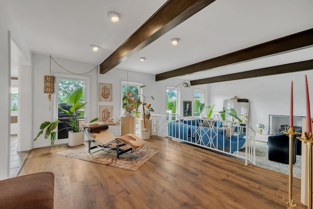 301 Brandywine Dr, Old Hickory, TN 37138 - living area featuring wood finished floors, healthy amount of natural light, beam ceiling, and recessed lighting