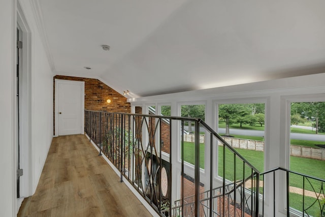 301 Brandywine Dr, Old Hickory, TN 37138 - corridor featuring vaulted ceiling, light wood-style flooring, and brick wall