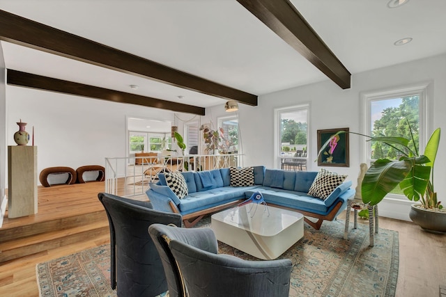 301 Brandywine Dr, Old Hickory, TN 37138 - living room featuring beamed ceiling, wood finished floors, and recessed lighting