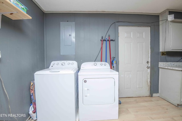 197 Wedgewood Ln, Spring City, TN 37381 - laundry room featuring light wood finished floors, electric panel, and washer and dryer