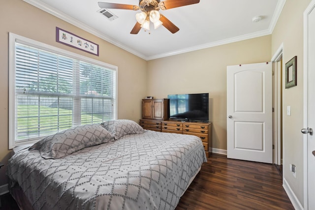 1609 Merritt St Unit A, Old Hickory, TN 37138 - bedroom featuring crown molding, multiple windows, dark wood finished floors, and a ceiling fan
