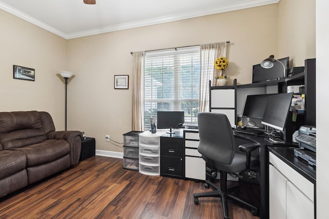1609 Merritt St Unit A, Old Hickory, TN 37138 - home office featuring dark wood-style floors, ornamental molding, and a ceiling fan