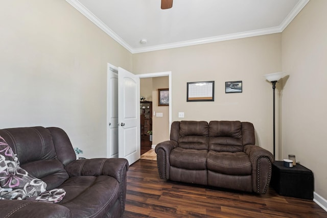 1609 Merritt St Unit A, Old Hickory, TN 37138 - living room with ornamental molding, dark wood-type flooring, and ceiling fan