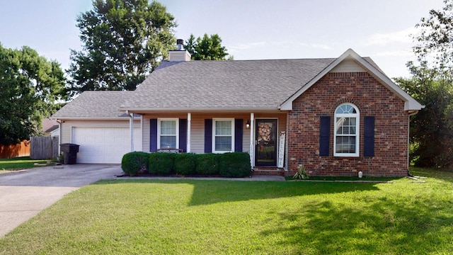 2806 Holsted Dr, Murfreesboro, TN 37128 - ranch-style home with a garage, a chimney, driveway, brick siding, and covered porch