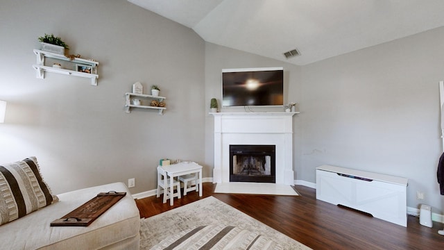 2806 Holsted Dr, Murfreesboro, TN 37128 - living room with wood finished floors, a fireplace with flush hearth, and lofted ceiling