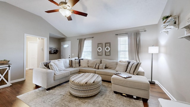 2806 Holsted Dr, Murfreesboro, TN 37128 - living area featuring vaulted ceiling, ceiling fan, and wood finished floors
