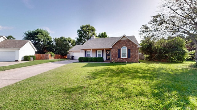 2806 Holsted Dr, Murfreesboro, TN 37128 - ranch-style house with brick siding, a chimney, concrete driveway, and an attached garage