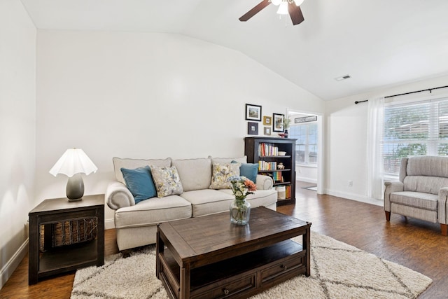 2016 Golden Ct, Spring Hill, TN 37174 - living room featuring lofted ceiling, a ceiling fan, and wood finished floors
