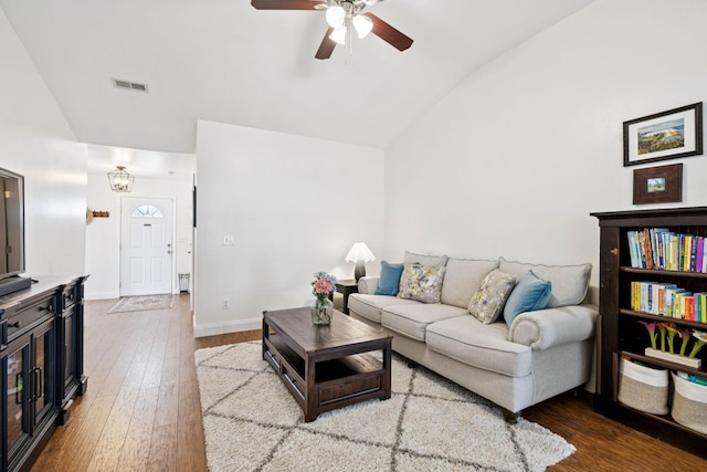2016 Golden Ct, Spring Hill, TN 37174 - living area with lofted ceiling, ceiling fan, and hardwood / wood-style floors
