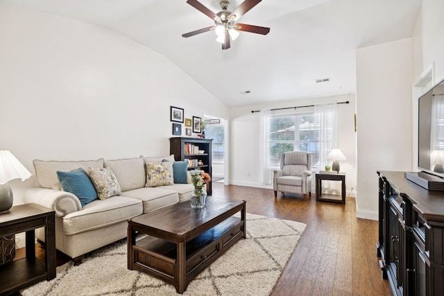 2016 Golden Ct, Spring Hill, TN 37174 - living room with vaulted ceiling, ceiling fan, and hardwood / wood-style flooring