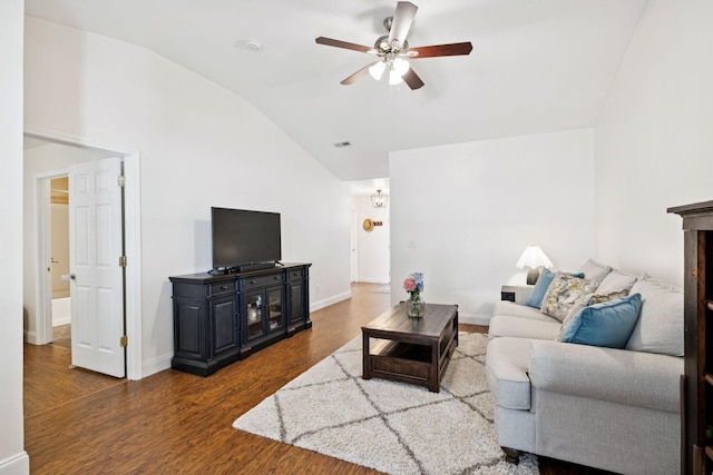 2016 Golden Ct, Spring Hill, TN 37174 - living room featuring lofted ceiling, ceiling fan, and dark wood-style floors