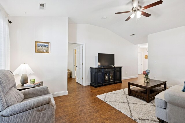 2016 Golden Ct, Spring Hill, TN 37174 - living room with lofted ceiling, a ceiling fan, and wood finished floors